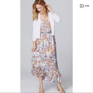 J. Jill Summer Garden Floral Button Down Maxi Dress L Large Pockets Ruffle